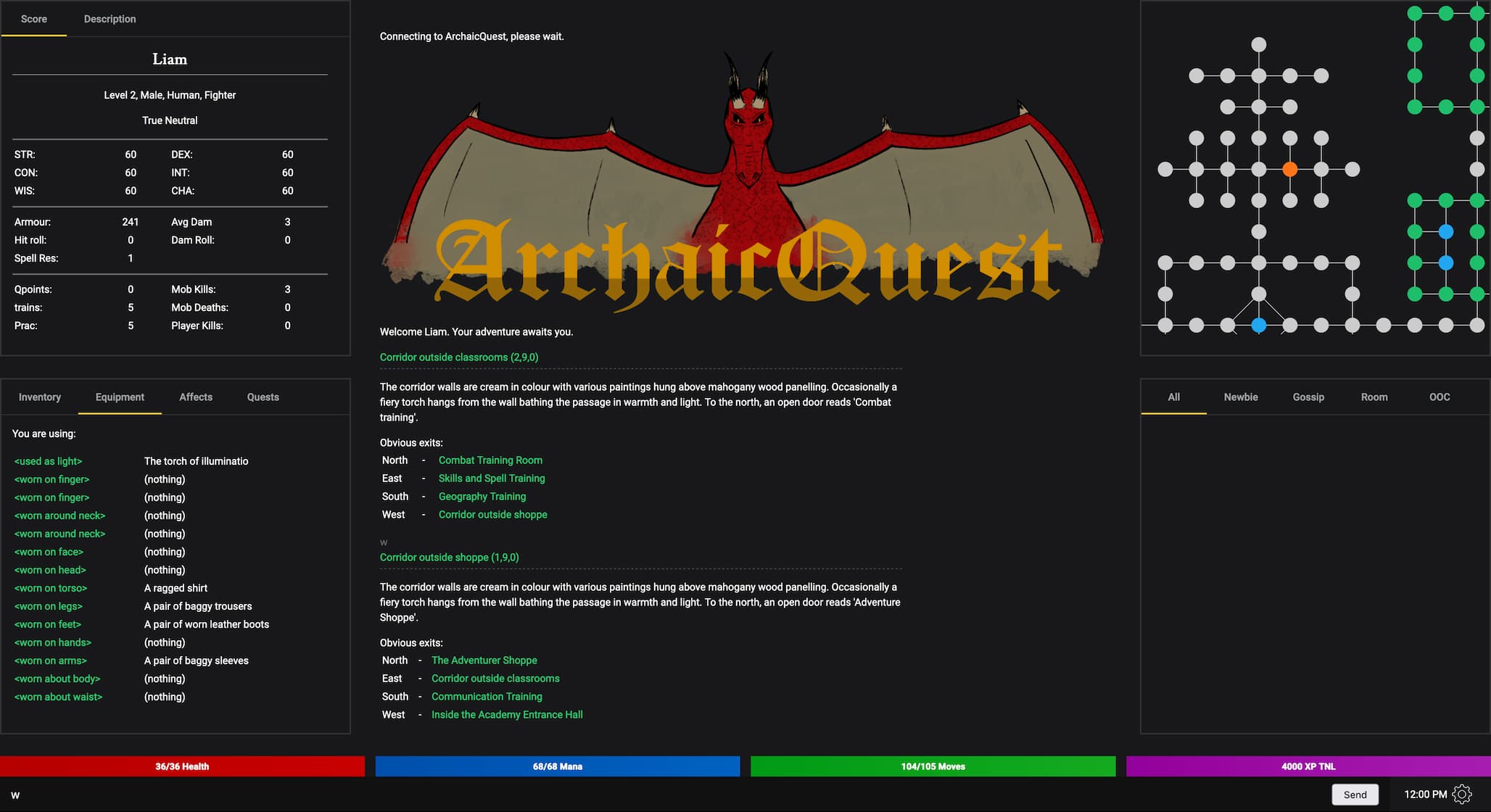 ArchaicQuest game client for text based RPG game