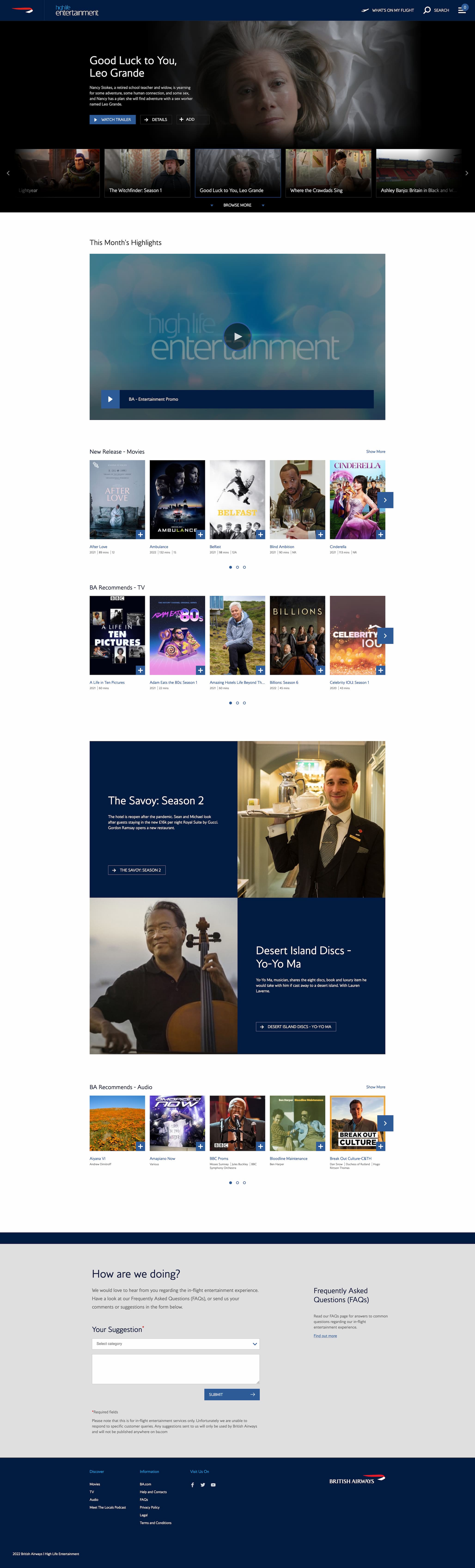 BA In Flight Entertainment homepage